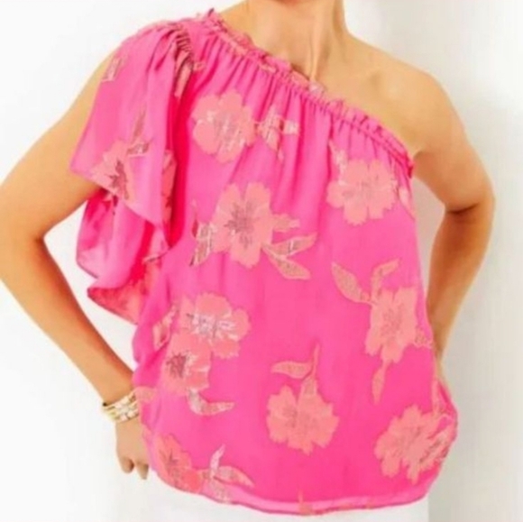 Lilly Pulitzer Sarahleigh One Shoulder Top. Like New! Gorgeous Elegant Top! - Picture 3 of 6